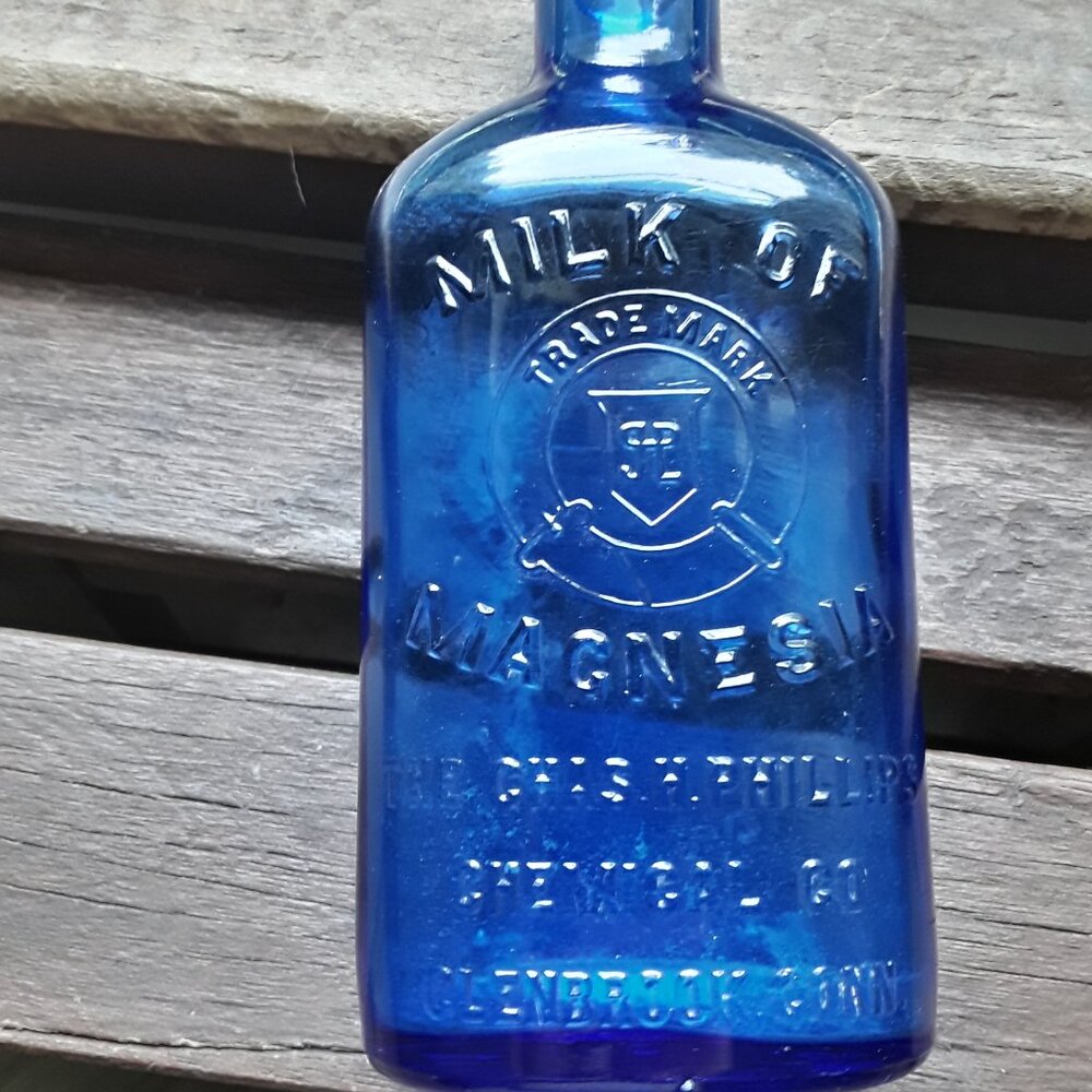 Vintage Milk of Magnesia Glass Bottle - Coblt Blue Color